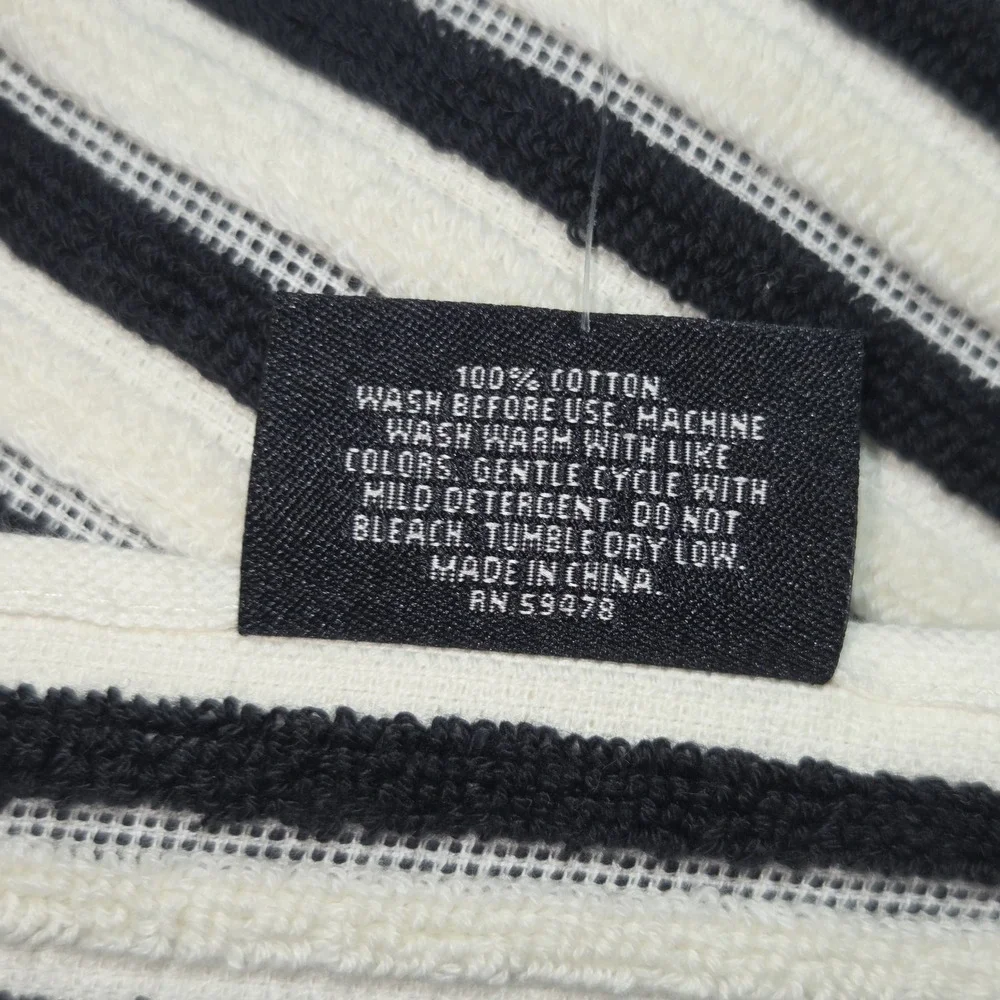 Rachel Zoe Cream Black Striped Fringe Oversized Beach Towel 40x70 Spring Summer